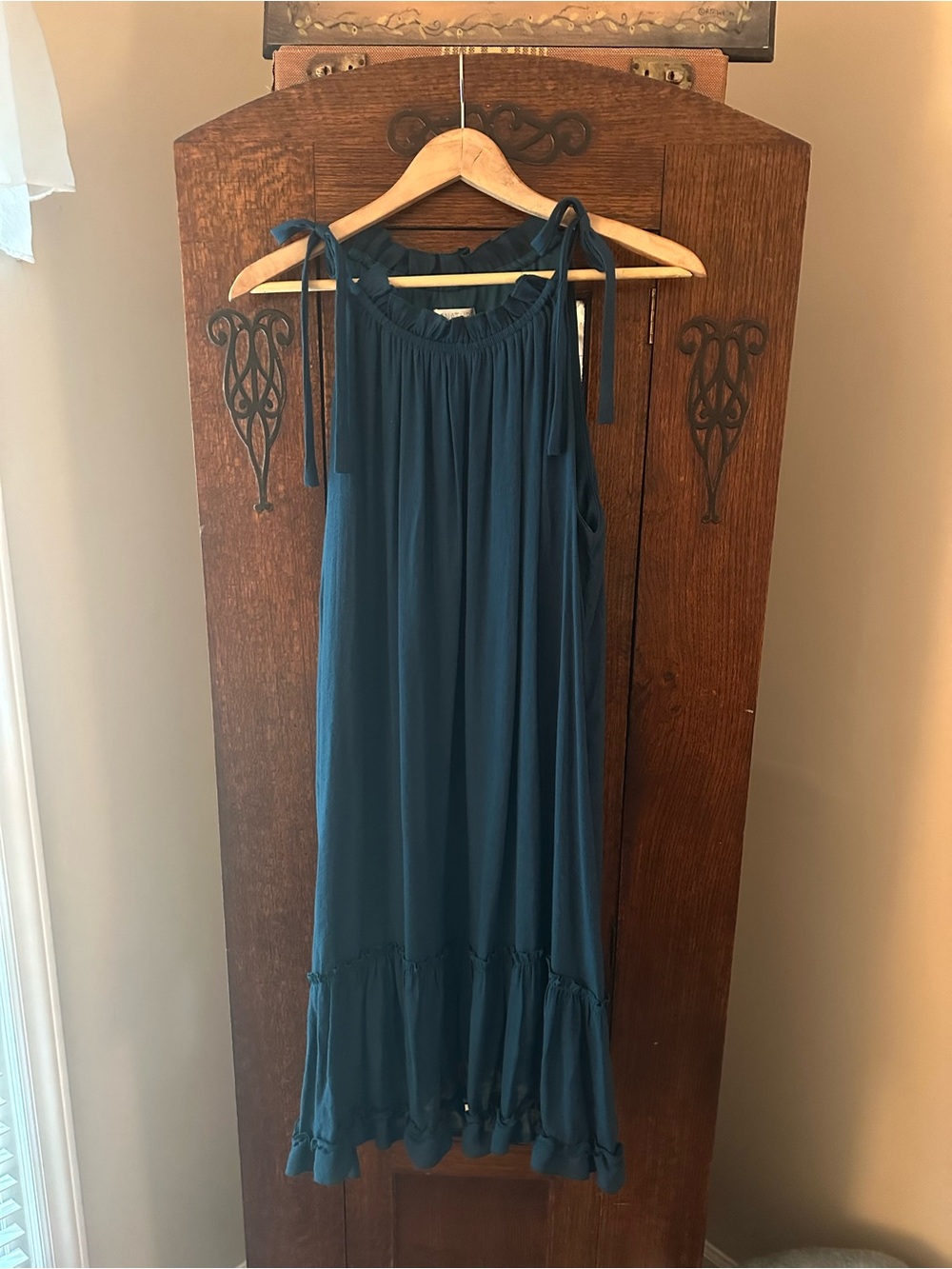 NWOT Robbie Bee Women’s Teal Tie-Shoulder Ruffle Hem Dress Size Large